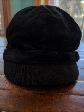 Black Corduroy Newsboy Cap.